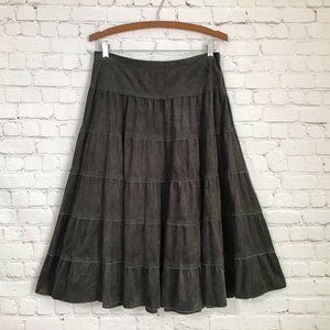 Sahalie Gray Tiered Micro Suede Full Midi Skirt 8P